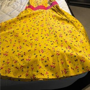 Charming Yellow Dress with Pink Flamingo Print